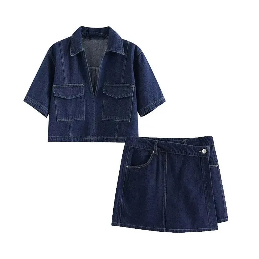 V-neck Denim Set