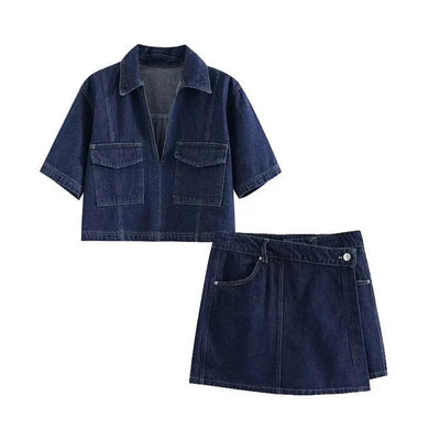 V-neck Denim Set