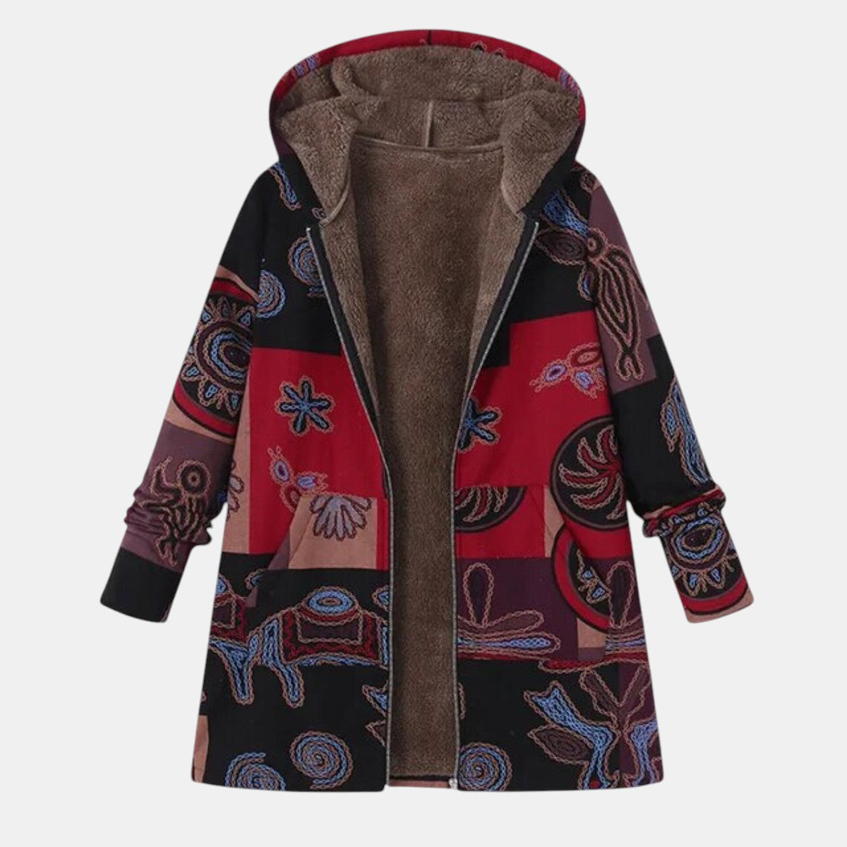 Marina | Boho Abstract Patchwork Hoodie Coat