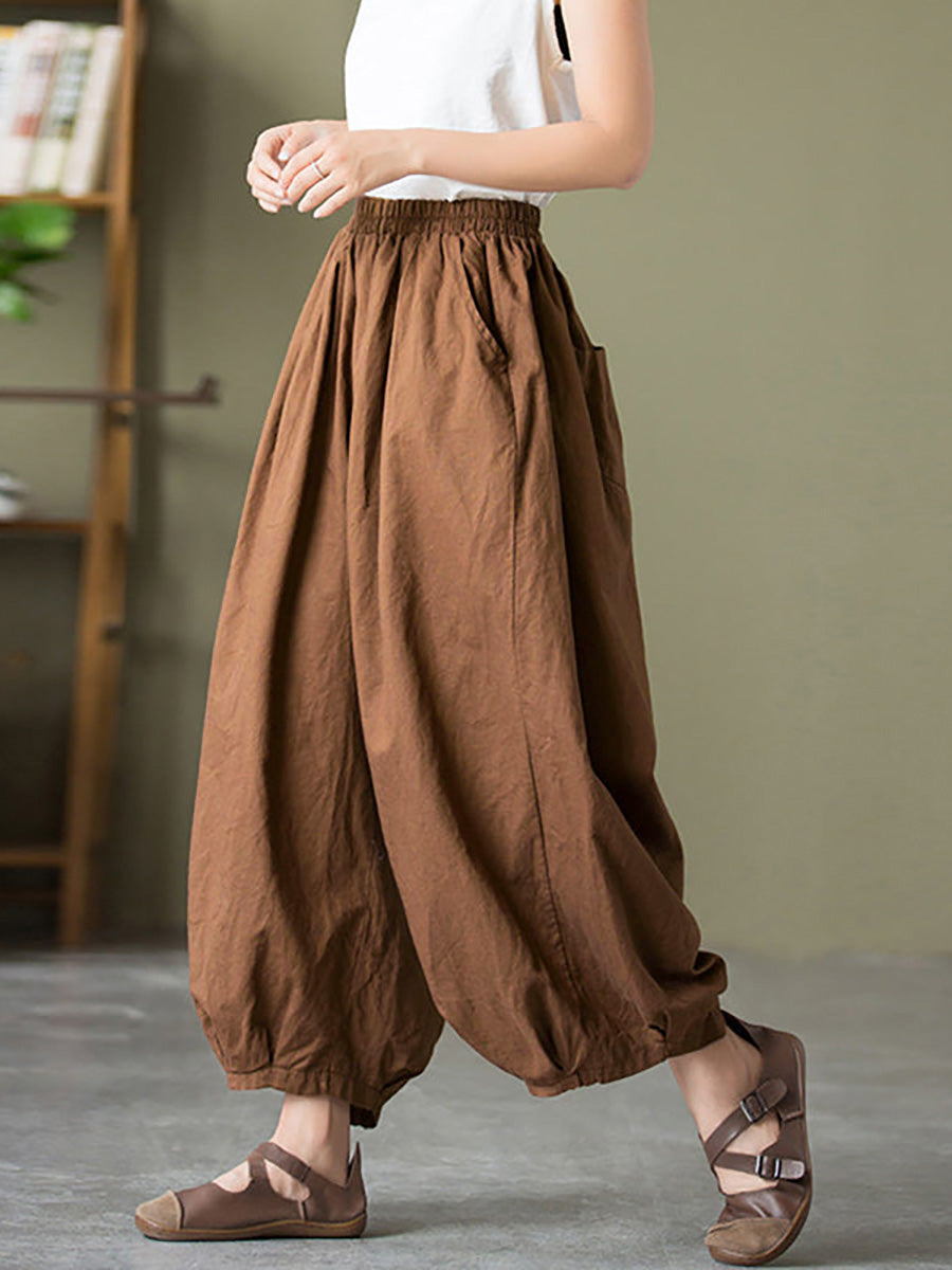 Plus Size Women’s Cotton Linen Pocket Casual Lantern Pants