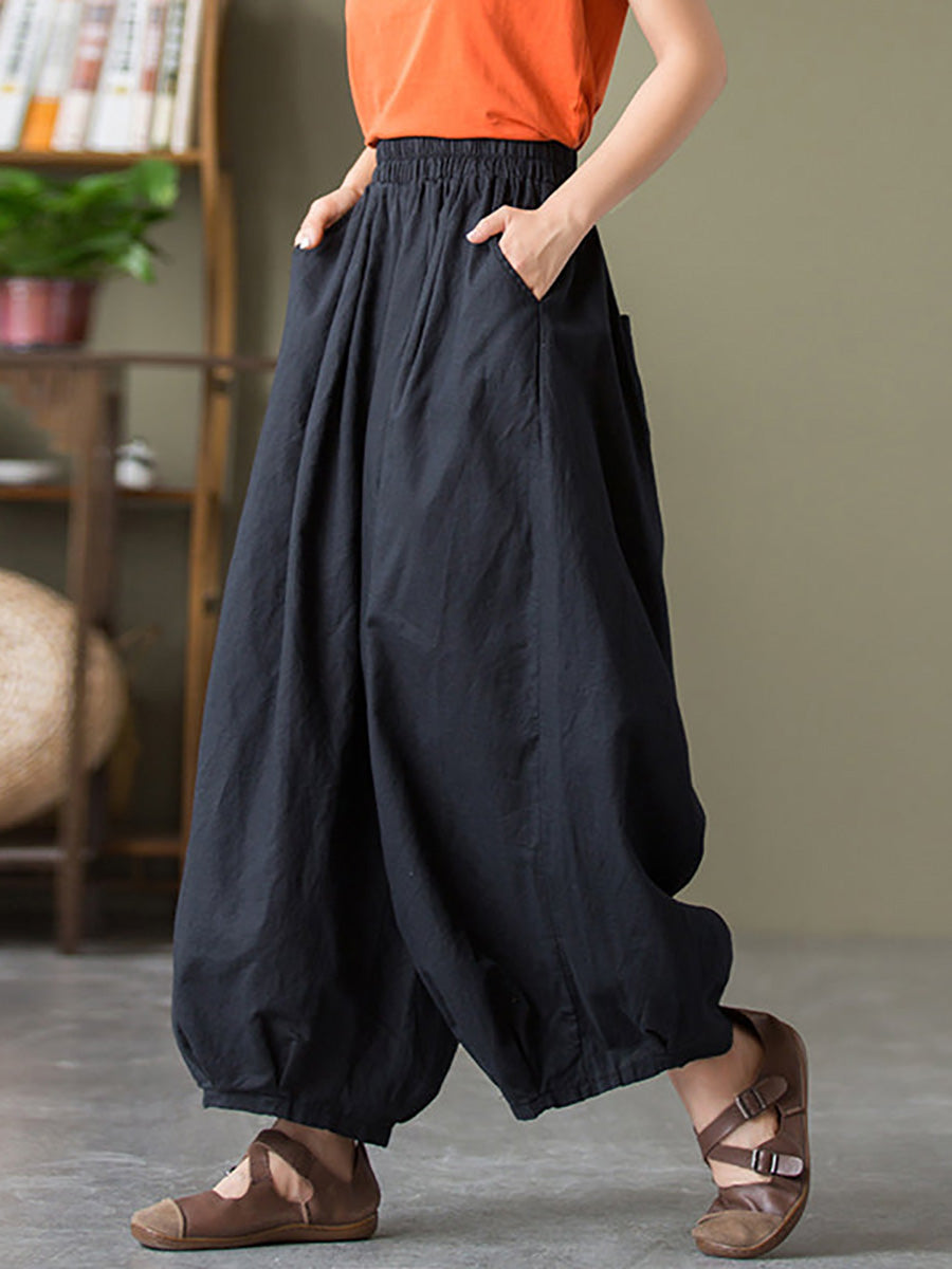 Plus Size Women’s Cotton Linen Pocket Casual Lantern Pants