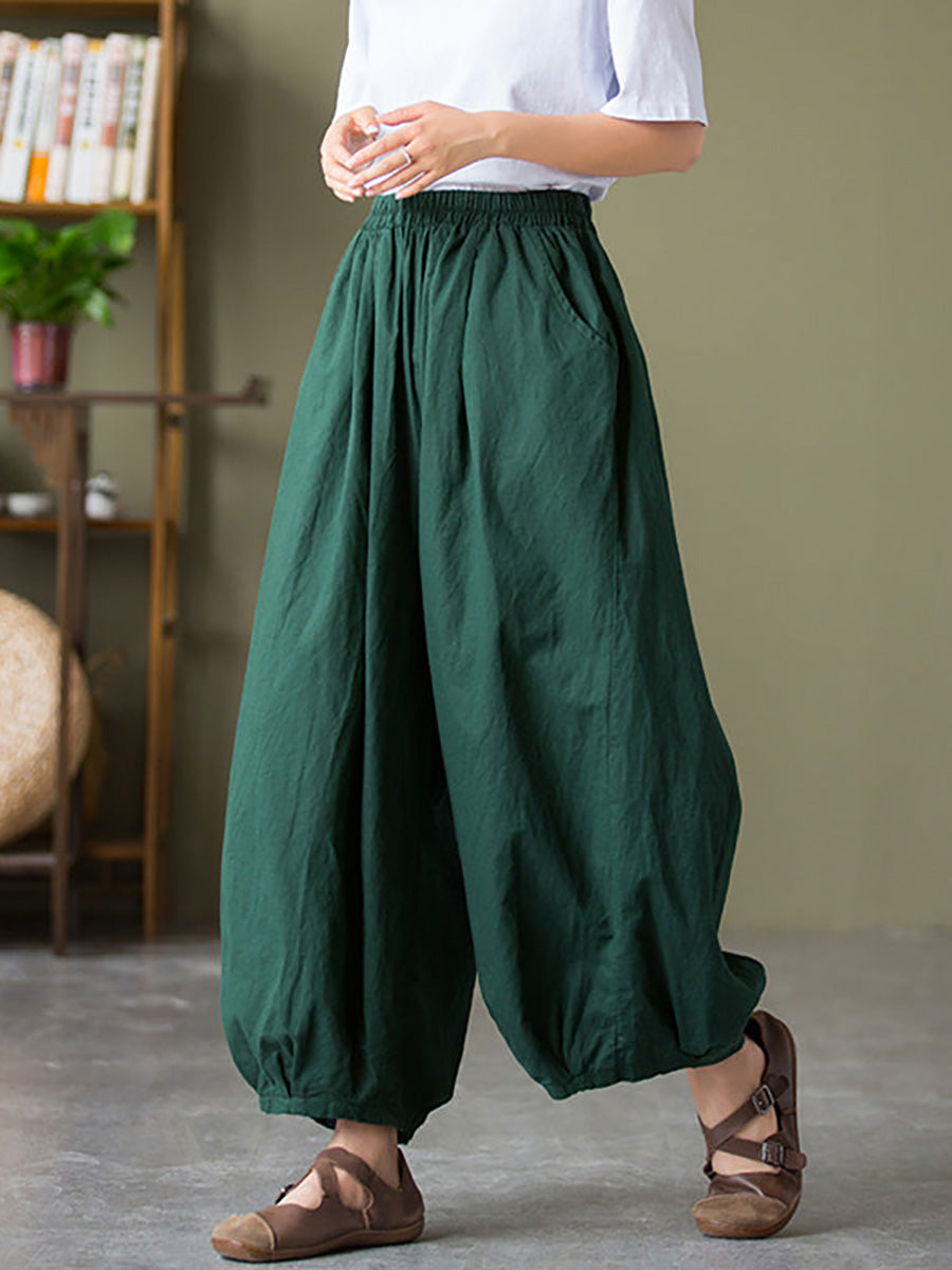 Plus Size Women’s Cotton Linen Pocket Casual Lantern Pants