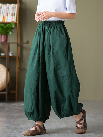 Plus Size Women’s Cotton Linen Pocket Casual Lantern Pants