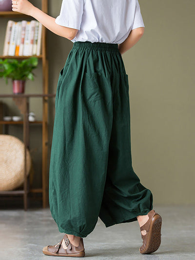 Plus Size Women’s Cotton Linen Pocket Casual Lantern Pants