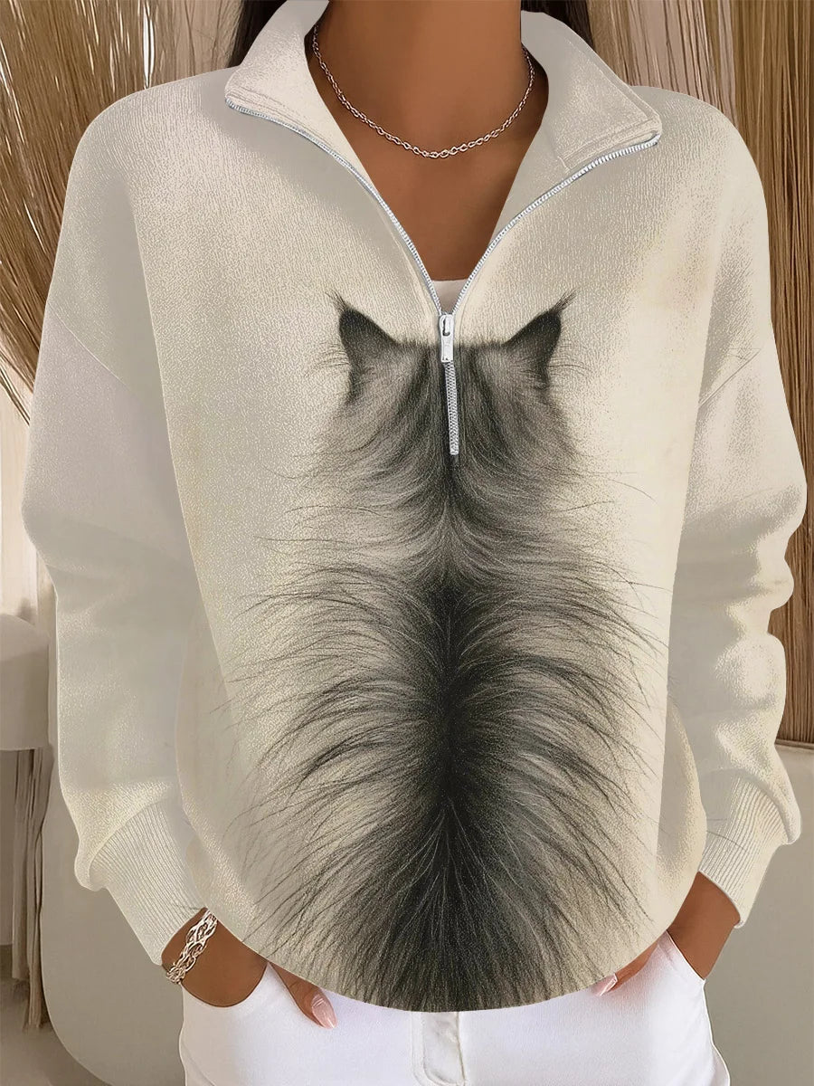 Women's Cat Art Print Casual Sweatshirt