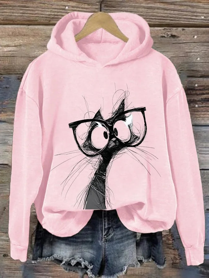 Women's Artistic Hand-Painted Animal Cat Print Hoodie