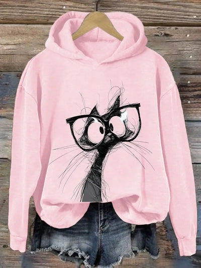 Women's Artistic Hand-Painted Animal Cat Print Hoodie
