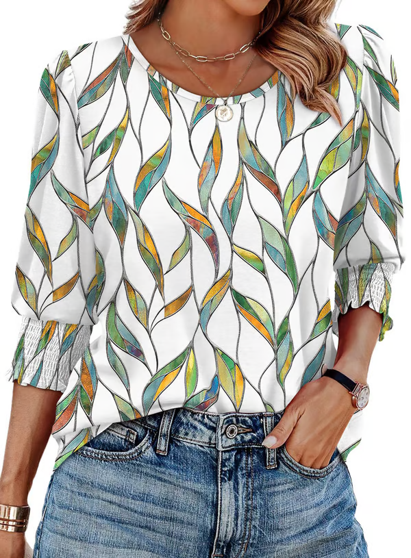 Lily | Printed Charm Top Colorful Leaves