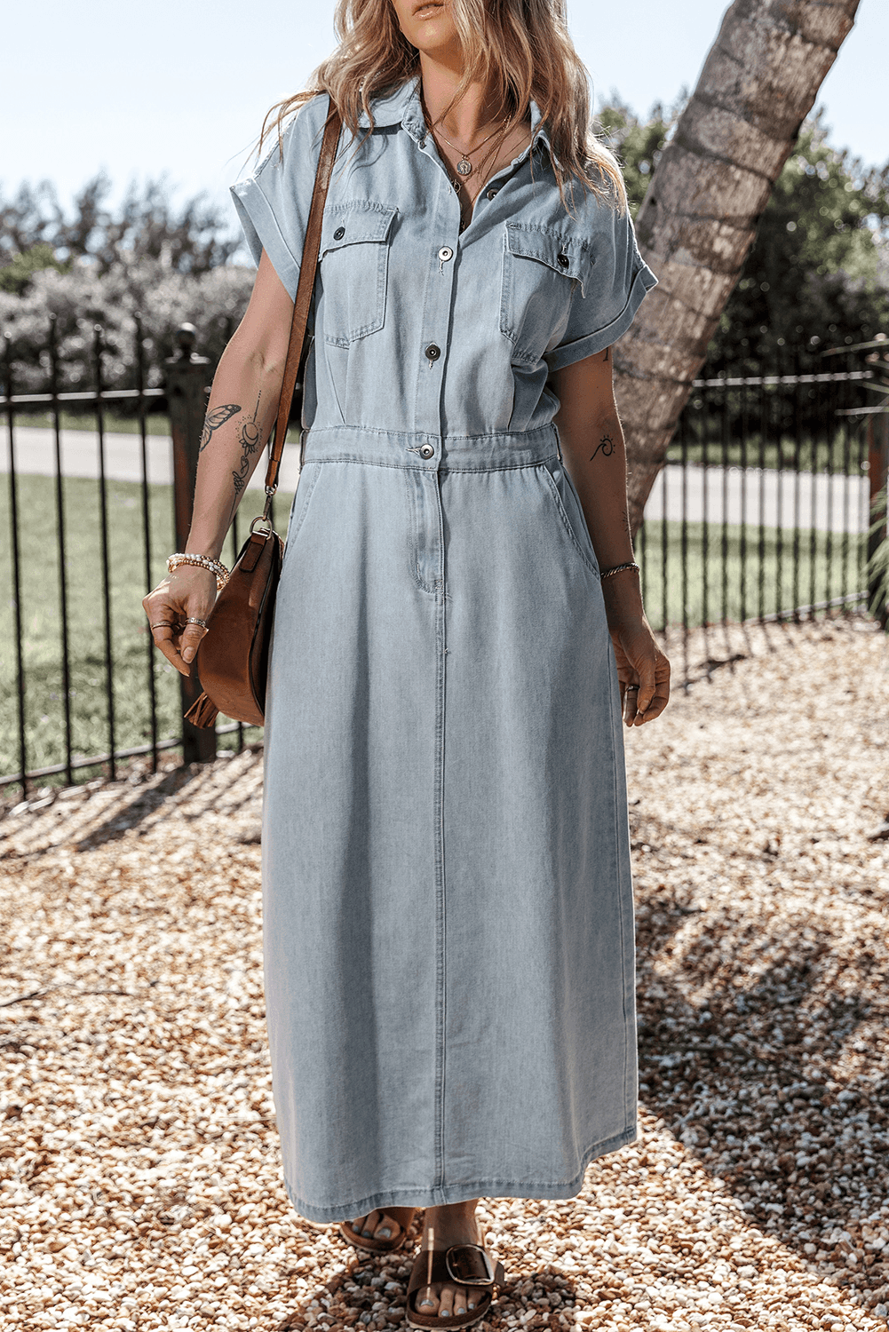 Elegant Denim Dress with Short Batwing Sleeves