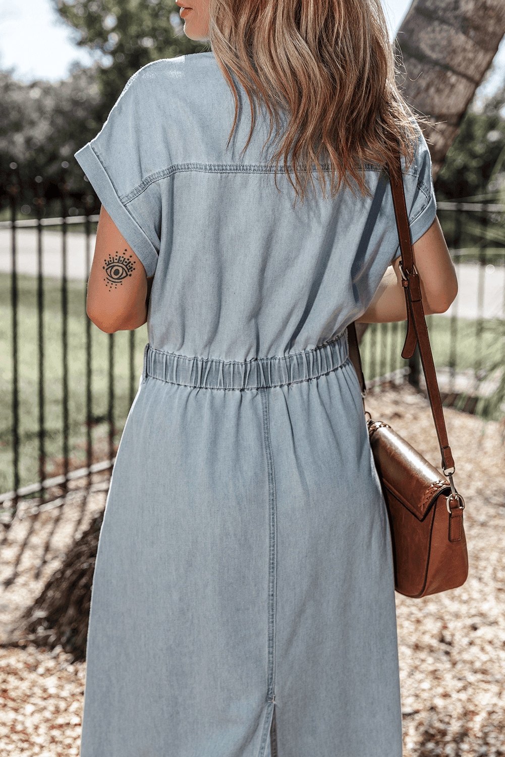Elegant Denim Dress with Short Batwing Sleeves