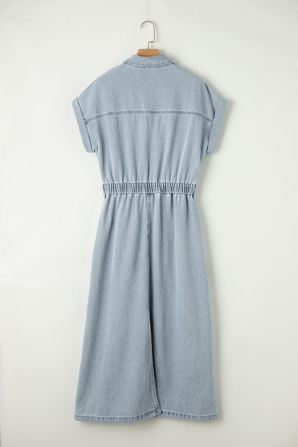 Elegant Denim Dress with Short Batwing Sleeves