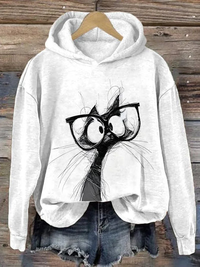 Women's Artistic Hand-Painted Animal Cat Print Hoodie