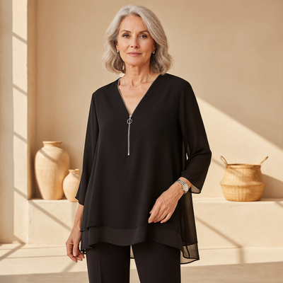 Hyacinth | V-Neck Flowy Zipped Top