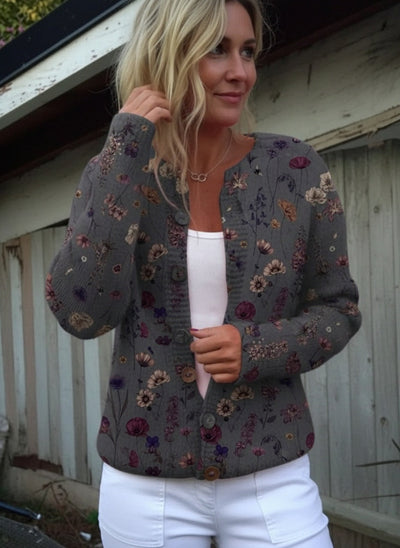 Marigold | Floral Art Print Buttoned Cardigan Sweater