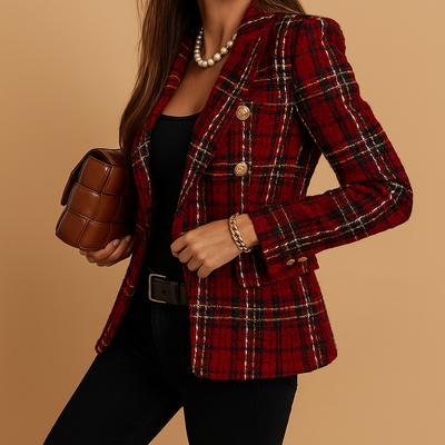 Elvira Women's Checked Double-Breasted Blazer