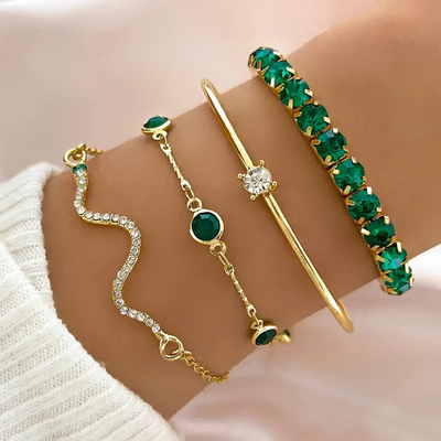 Vintage Green Zirconia Bracelet Set