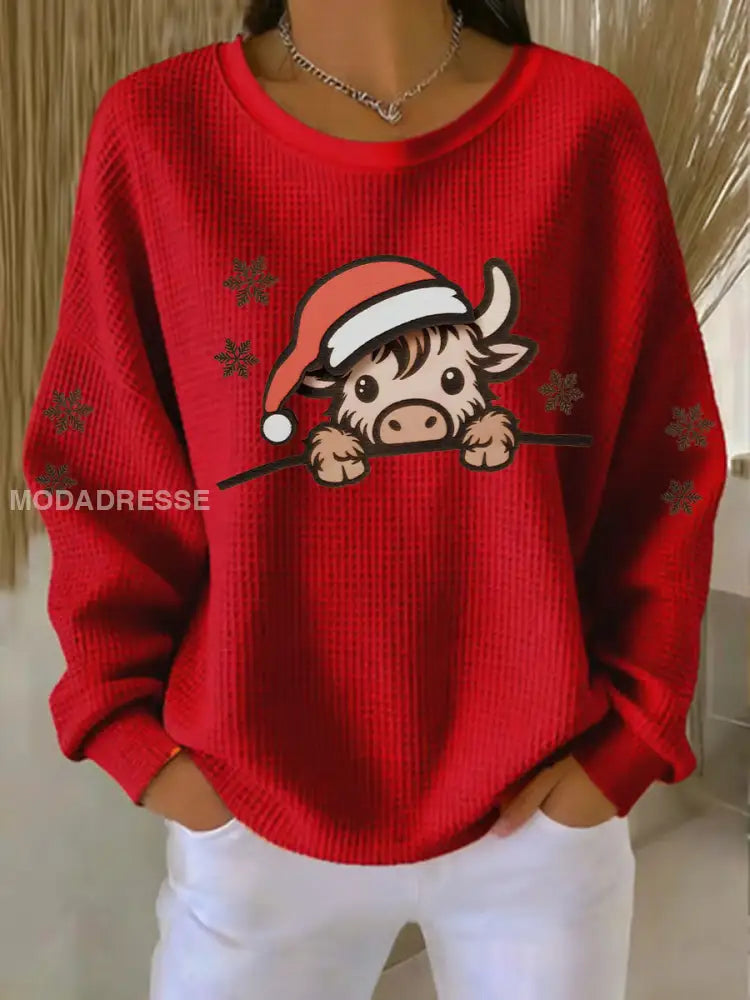 Women's Christmas Highland Cow Print Top