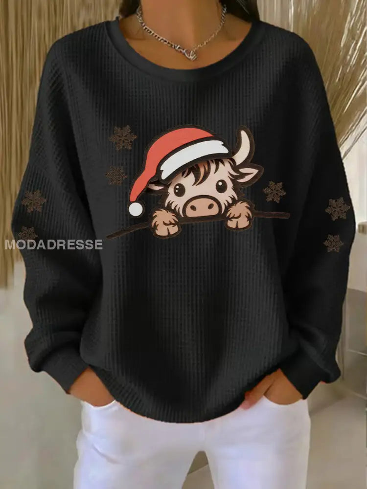 Women's Christmas Highland Cow Print Top