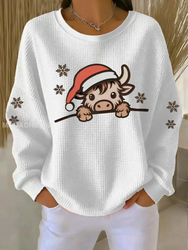 Women's Christmas Highland Cow Print Top
