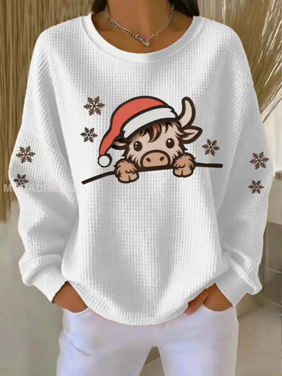 Women's Christmas Highland Cow Print Top
