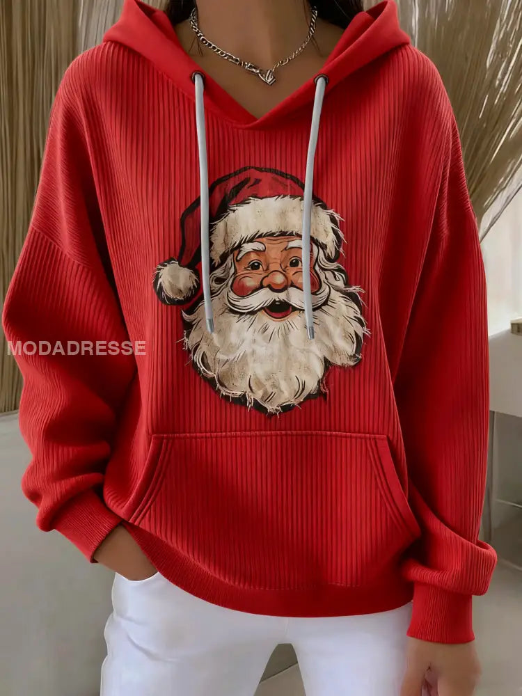 Women's Santa Print Casual Hoodie