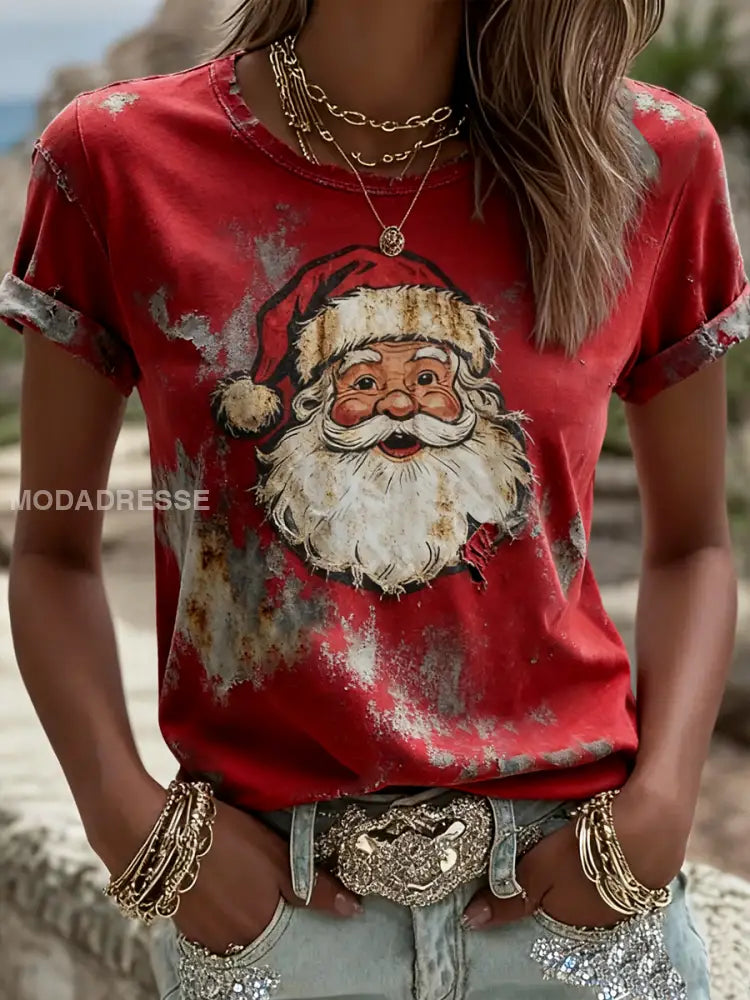 Women's Santa Claus Printed Casual T-shirt