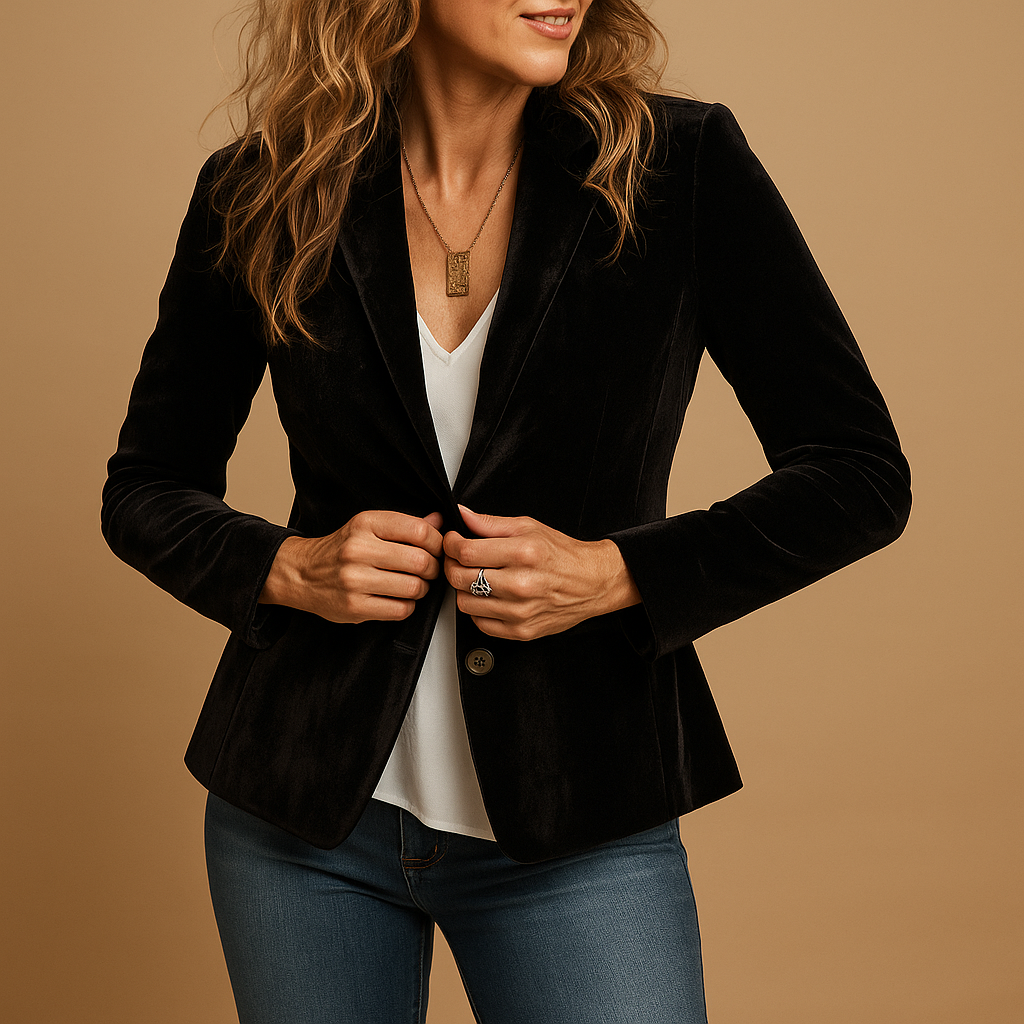 Women's Evelien Retro Slim-Fit Blazer with Lapels and Pockets