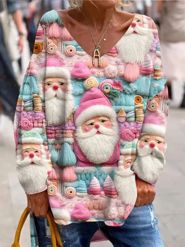 Retro Christmas Funny and Cute Printed Fashionable Crew Neck Top