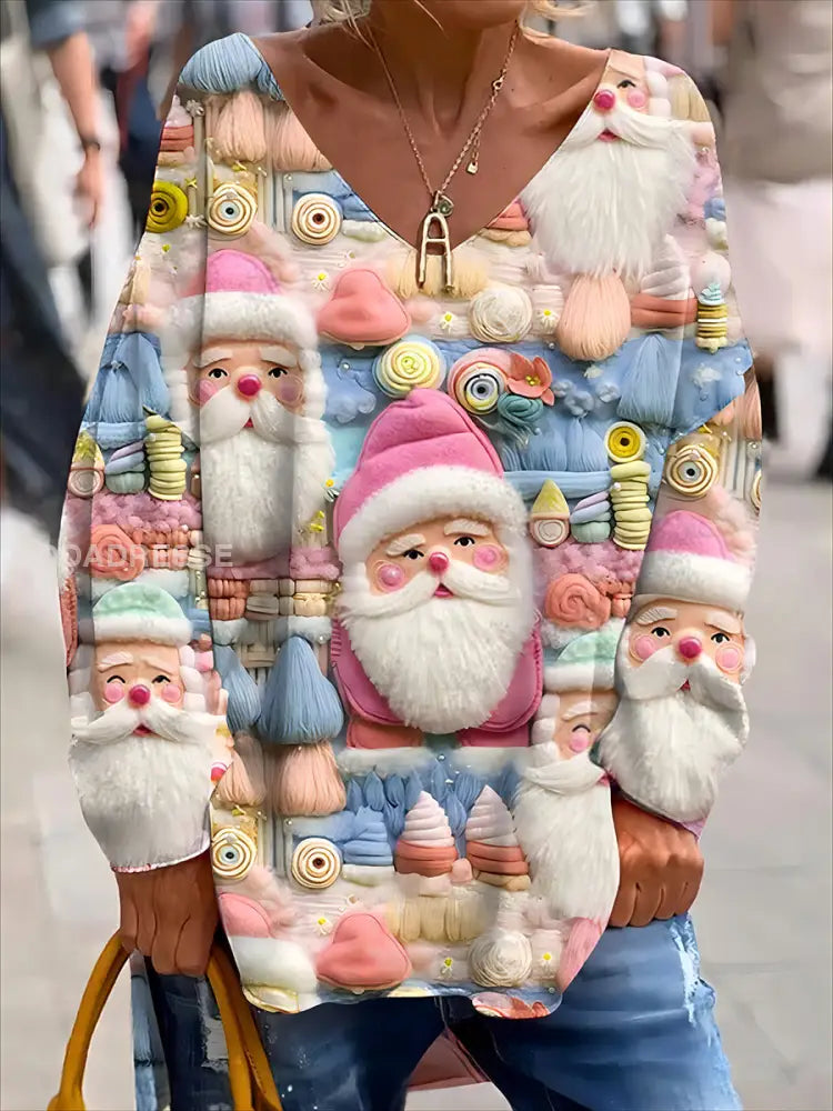 Retro Christmas Funny and Cute Printed Fashionable Crew Neck Top