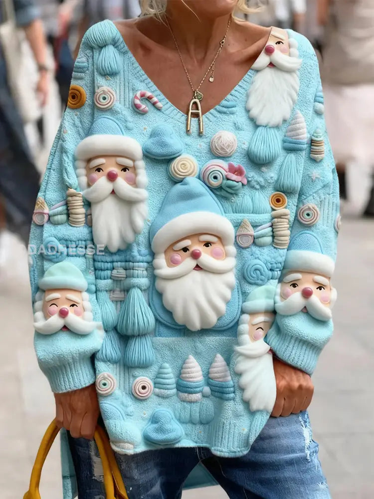 Retro Christmas Funny and Cute Printed Fashionable Crew Neck Top