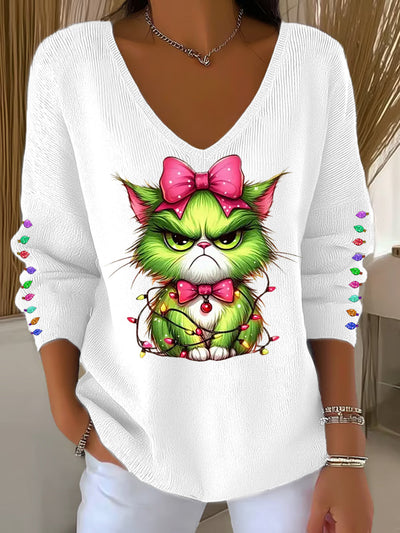 Funny Christmas Grinch Casual Long Sleeve Top for Women