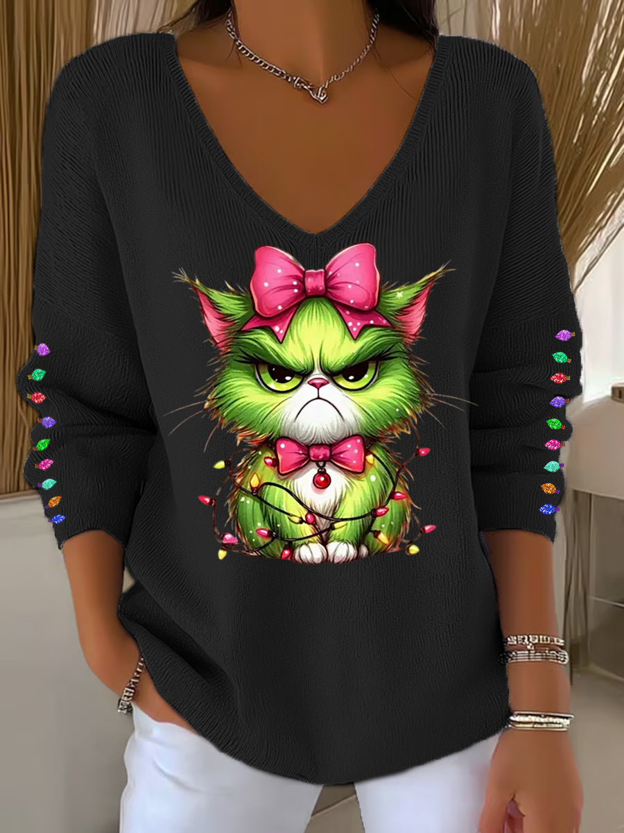 Funny Christmas Grinch Casual Long Sleeve Top for Women