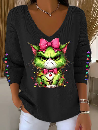 Funny Christmas Grinch Casual Long Sleeve Top for Women