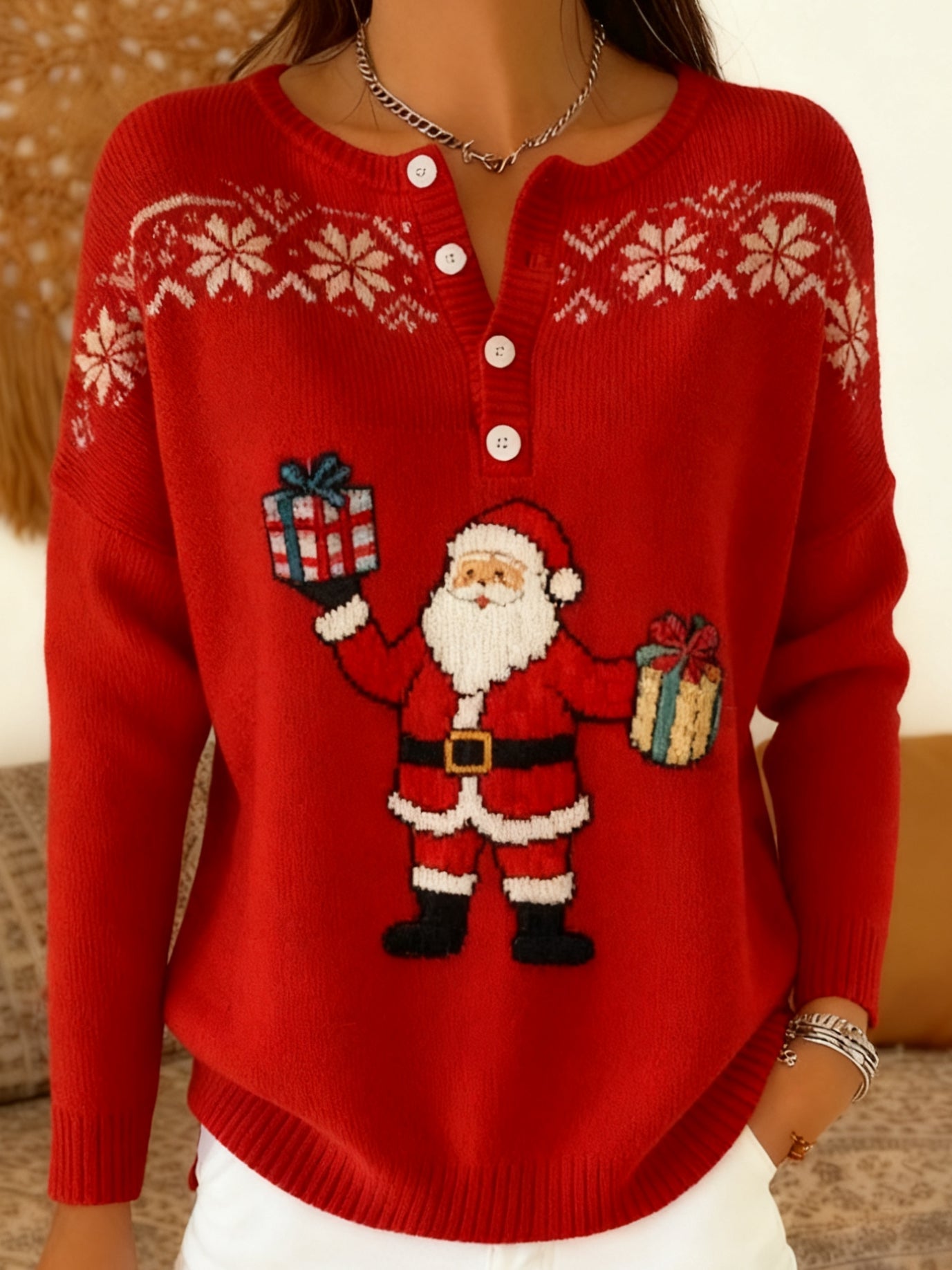 Vintage Christmas Long Sleeve Sweater for Women
