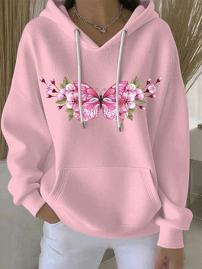 Women's Breast Cancer Pink Print Casual Hoodie