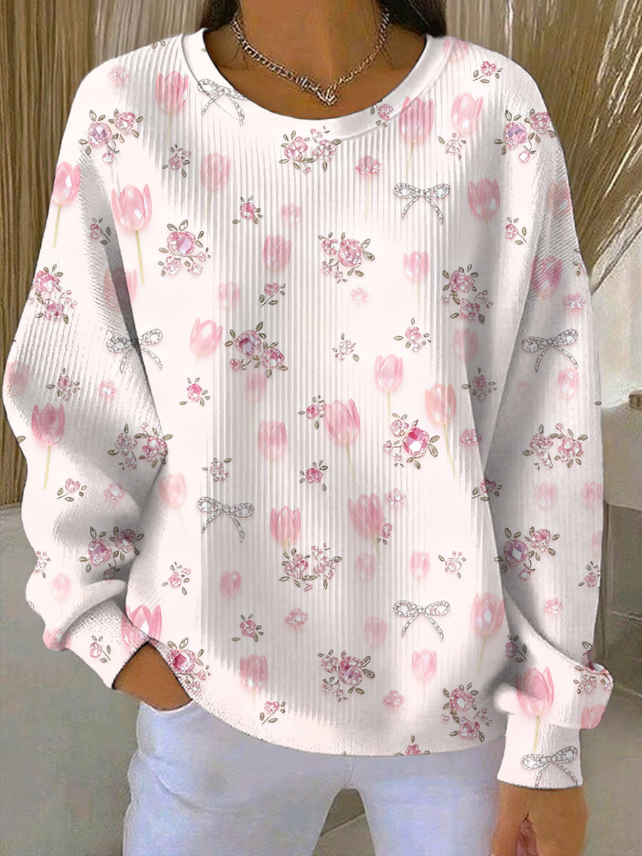 Women's Breast Cancer Pink Floral Print Casual Sweatshirt