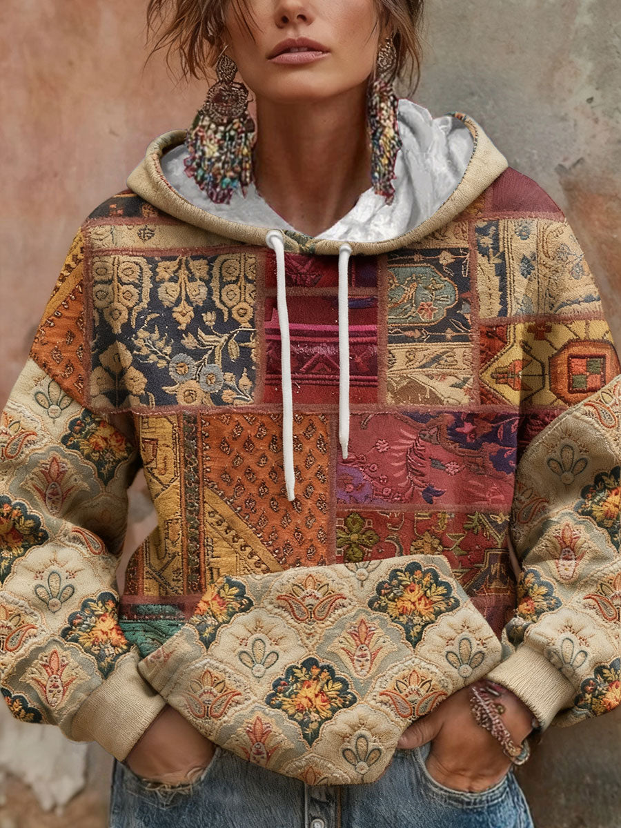 Women's Boho Bohemian Floral Art Printed Hoodie