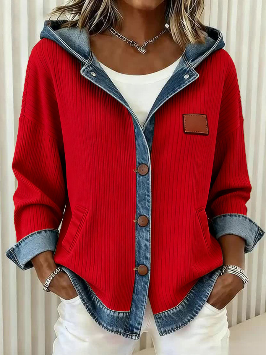 Fashionable Patchwork Hooded Cardigan for Women