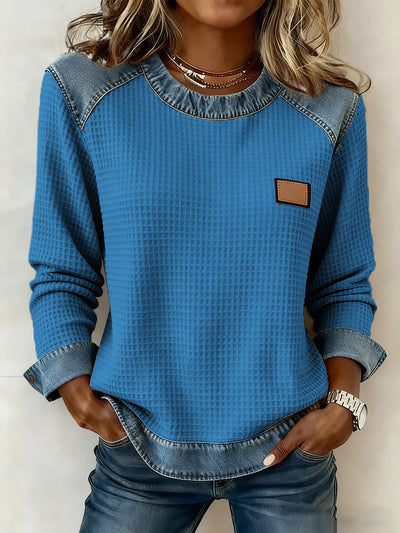 Women's Patchwork Design Waffle Sweatshirt