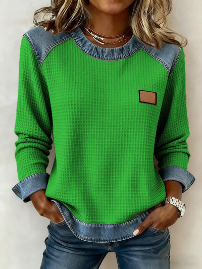 Women's Patchwork Design Waffle Sweatshirt
