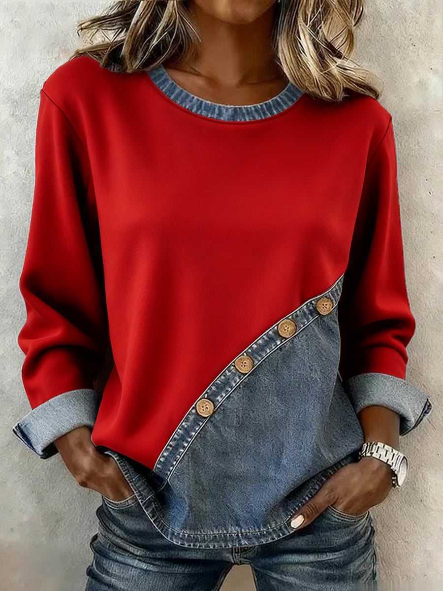 Women's Christmas Motif Patchwork Art Sweatshirt