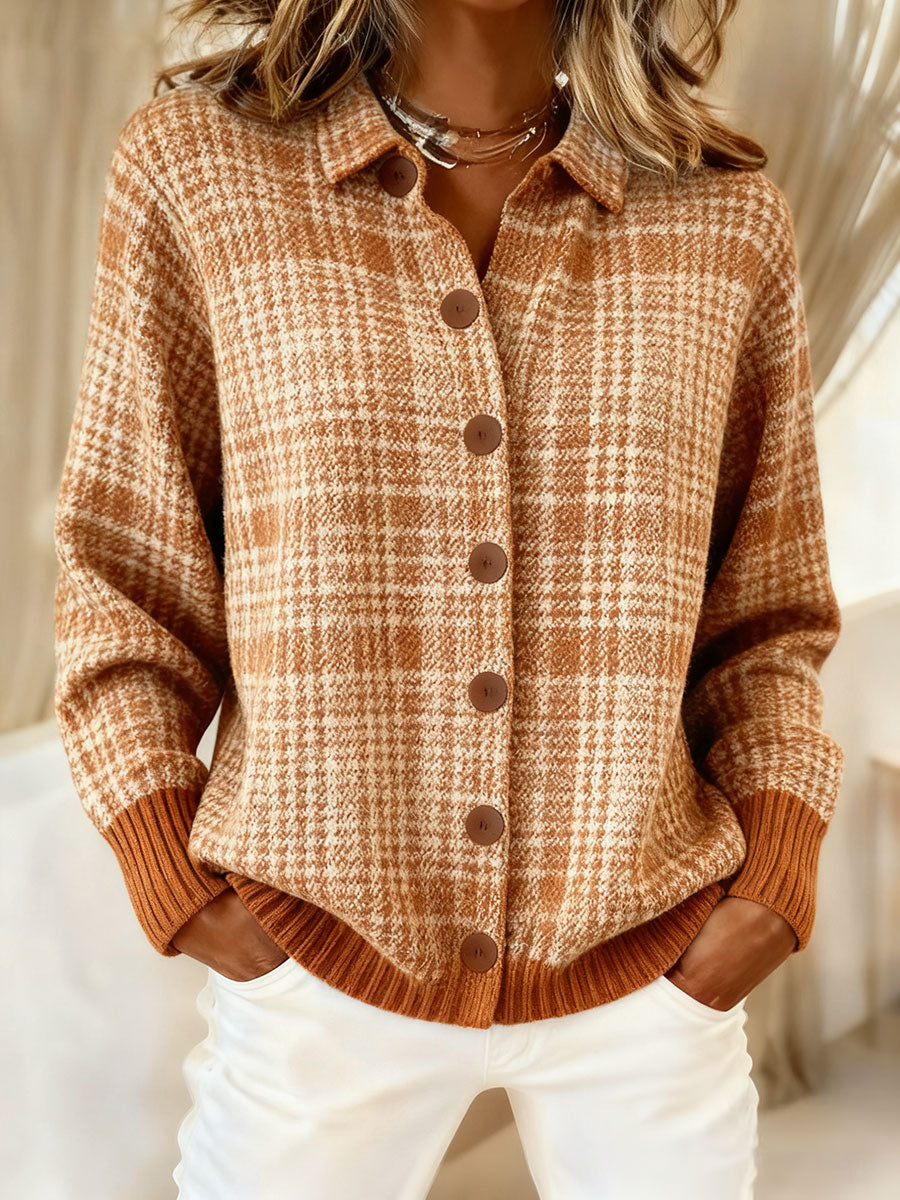 Vintage casual long-sleeve printed V-neck shirt