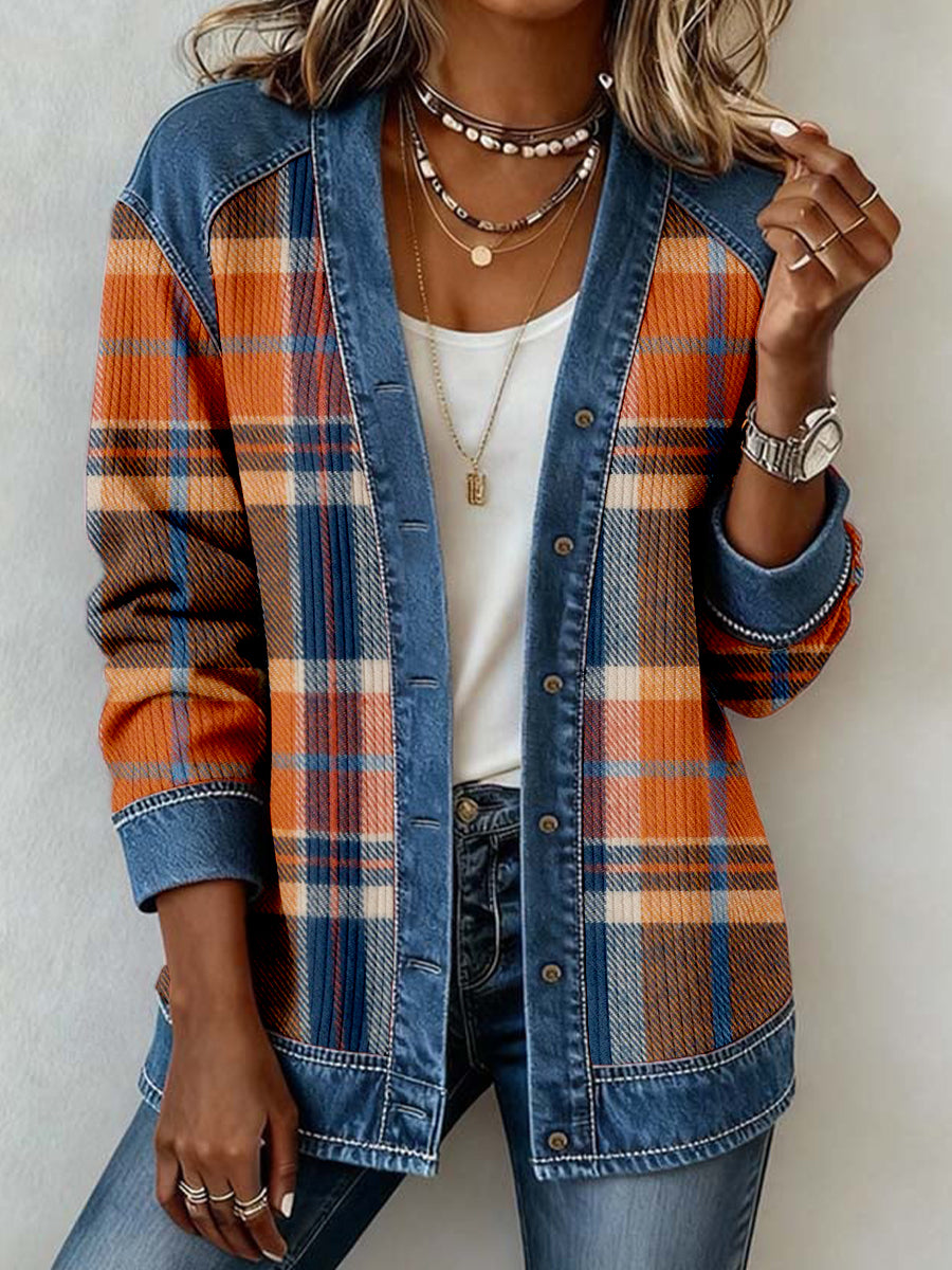 Retro Pattern Plaid Patchwork Art Cardigan for Women
